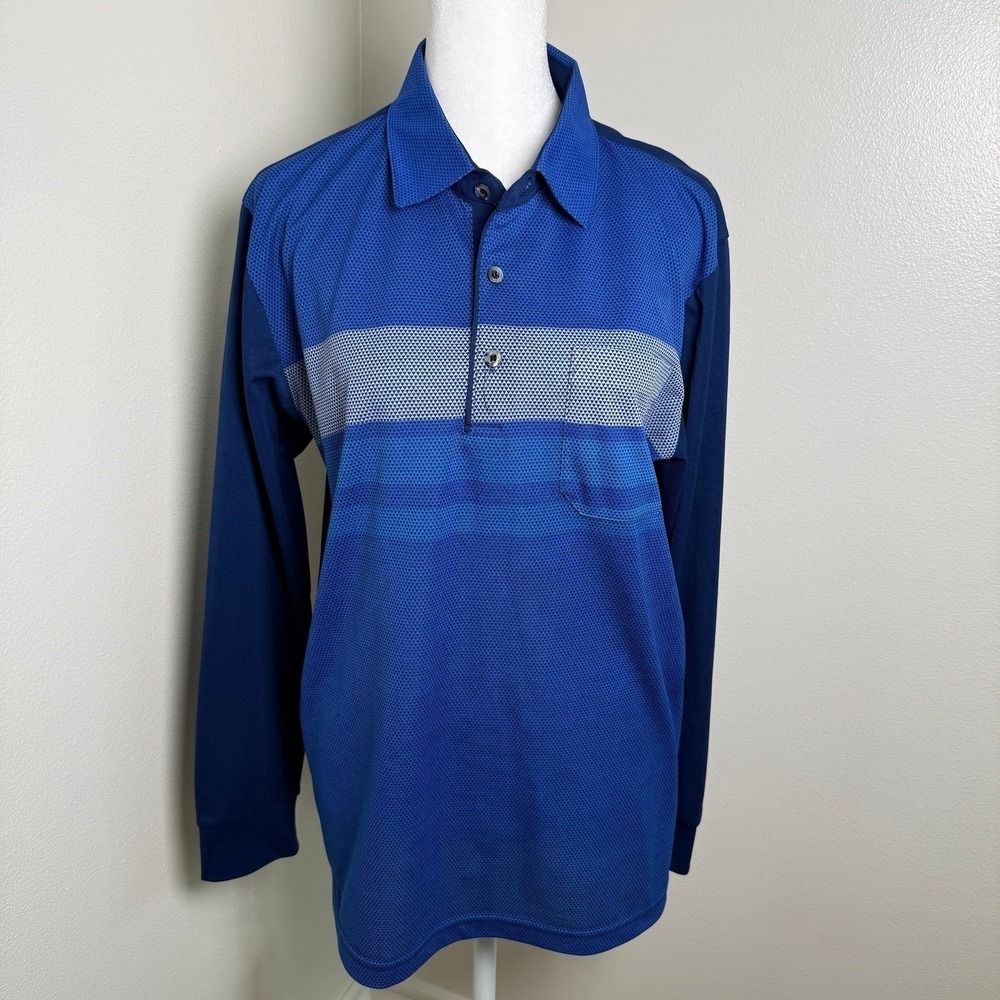 Thomas Hardy Mens Blue Striped Long Sleeve Polo Shirt Golf Casual Size 95‎